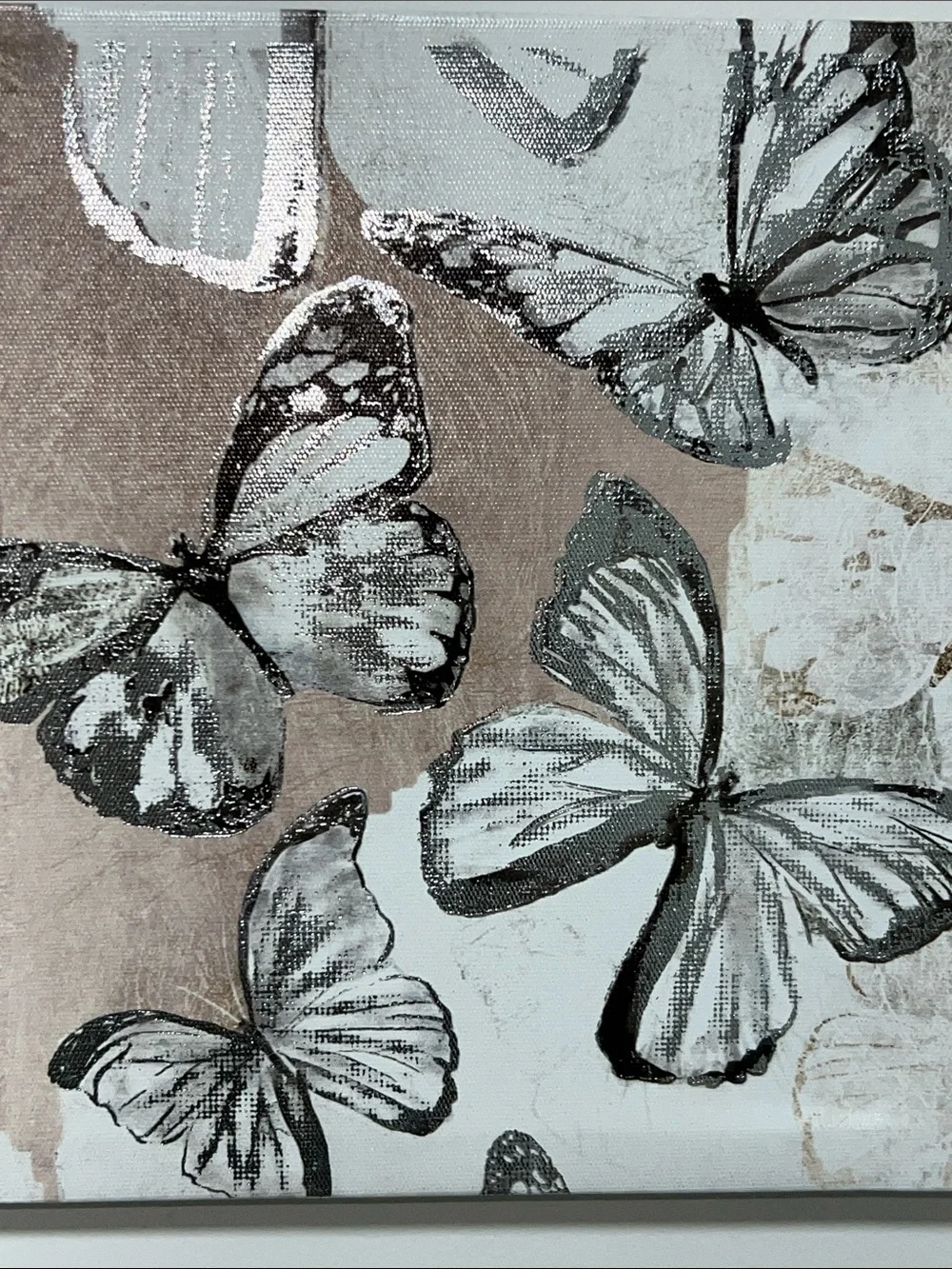 Butterfly Wall Art Set - Beige, Silver and White Canvas Prints